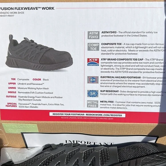 Reebok Black Fusion Flexweave Athletic Work Shoe Size 8 Wide - Picture 4 of 5